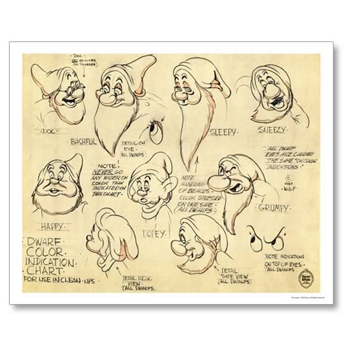 Disney Snow White Dwarf Color Chart Paper Giclee