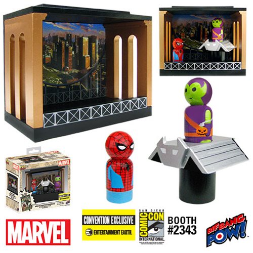 Spider-Man and Green Goblin Pin Mate Wooden Figures with Glider and Stackable Diorama - Convention Exclusive