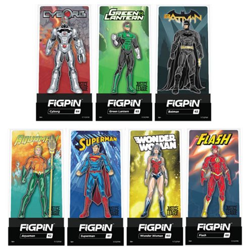 DC Comics Justice League FiGPiNs Enamel Pins 9-Pack Display Case