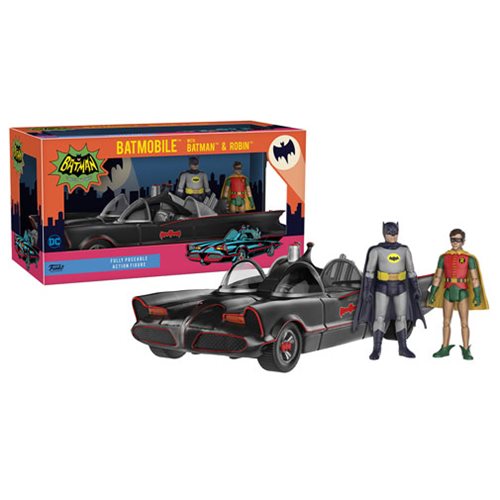 Batman 1966 TV Series Batman and Robin 3 3/4-Inch Figures with Batmobile Vehicle